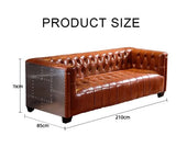 Aviator Three Seater Sofa, Real Leather And Aluminium