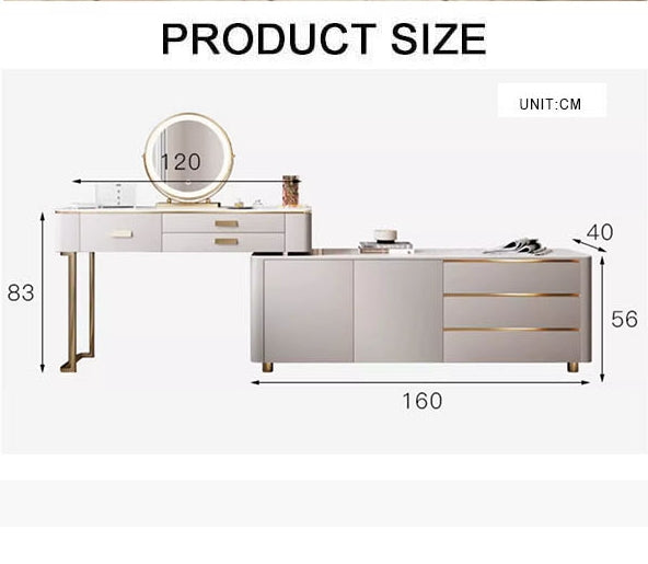 Della Dressing Table With Sideboard, Corner Dressing Table, Extendable