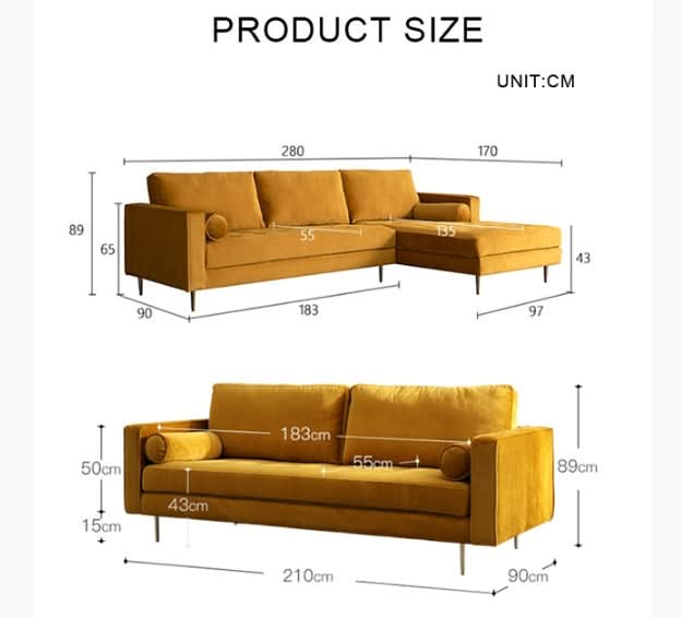 Deandra Three Seater Corner Sofa, Yellow Velvet