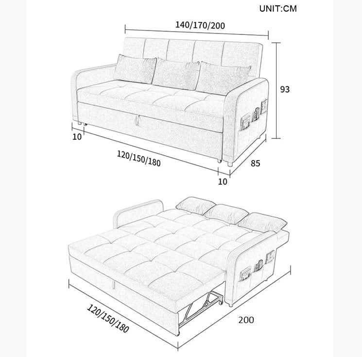 ML203 Three Seater Sofa Bed, Linen