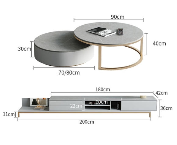 Daisy Round Nesting Coffee Table With TV Stand