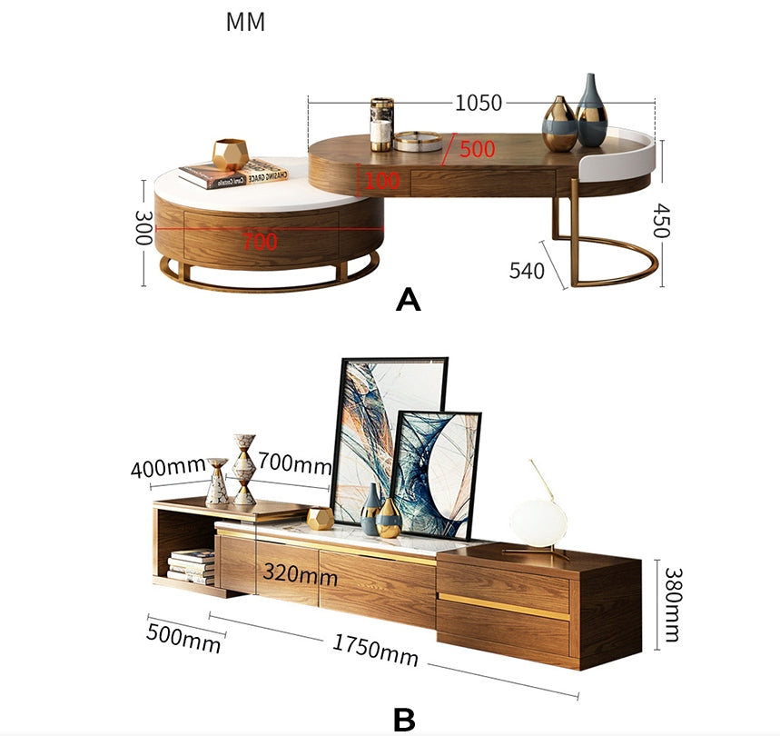 Ouezzane Nesting Coffee Table Set, With TV Stand, Oak