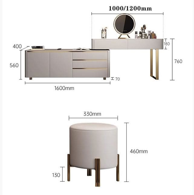 Dempsey Dressing Table With Sideboard, Extendable, Corner Dressing Table