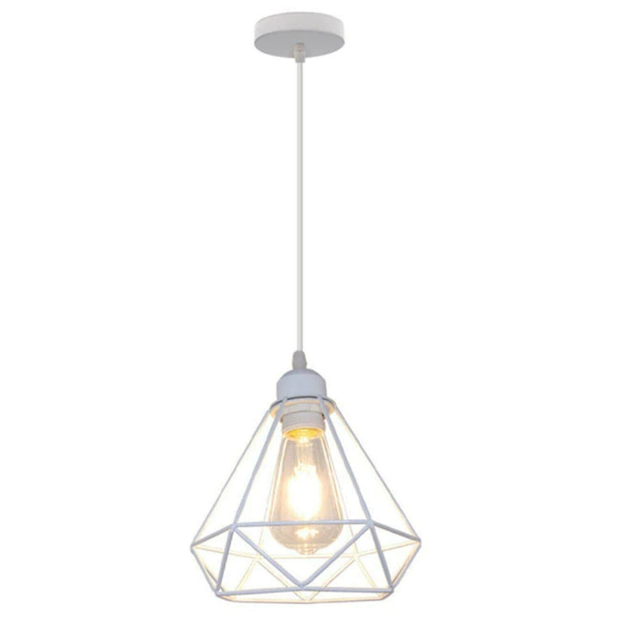 Retro Industrial White Diamond Cage Ceiling Pendant Light Hanging Indoor Lighting ~1182-8