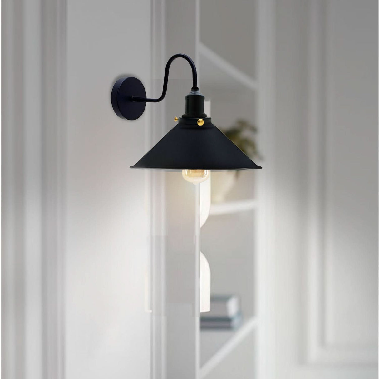 LEDSone Industrial Vintage Black Swan Neck Wall Light Indoor Sconce Metal Cone Shape Shade~3481-0