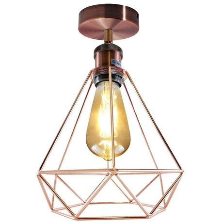 Vintage Retro Industrial Geometric Cage Ceiling Light Shade Flush Mount Light UK~3669-1