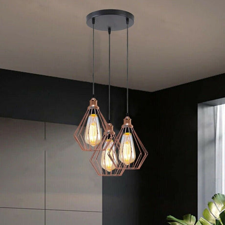 Industrial Vintage Retro Metal Ceiling 3 way Round Hanging Pendant Lights~3776-0