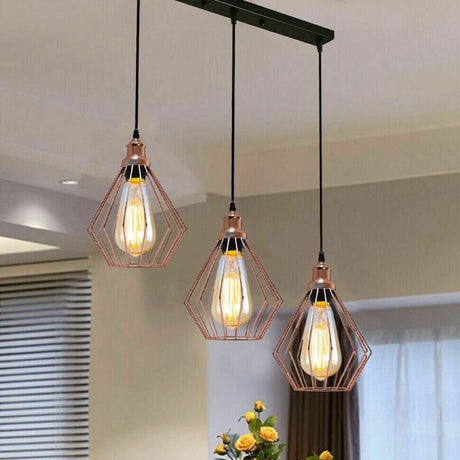 Industrial Vintage Retro Metal Ceiling 3 way Rectangle Hanging Pendant Lights~3775-0