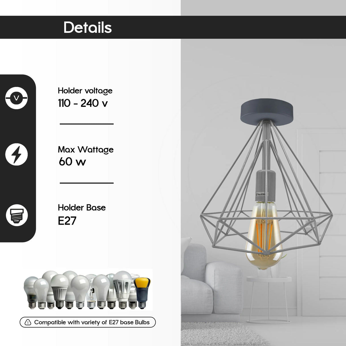 E27-2 Pack Red Flush Mount Ceiling Light Fixture Metal Cage Lampshade~4198-2