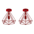 E27-2 Pack Red Flush Mount Ceiling Light Fixture Metal Cage Lampshade~4198-0