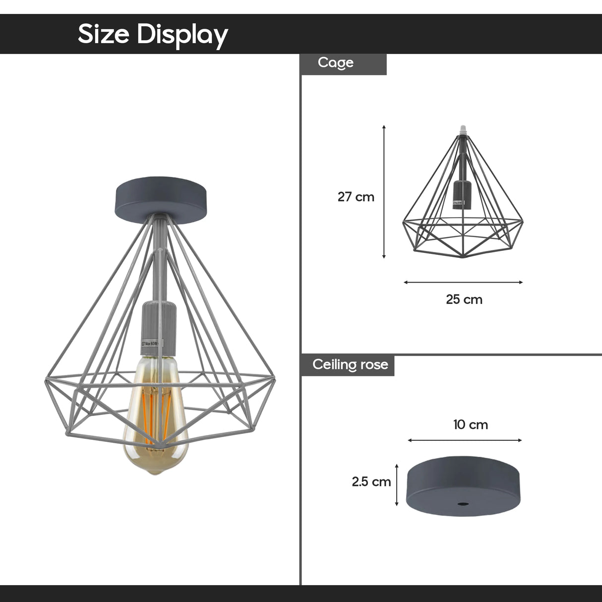 E27-2 Pack Red Flush Mount Ceiling Light Fixture Metal Cage Lampshade~4198-1