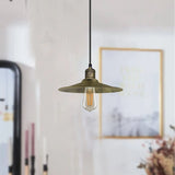 Brushed Brass Ceiling Pendant Light E27 Flat Cone Metal Shade Hanging Light ~4404-1