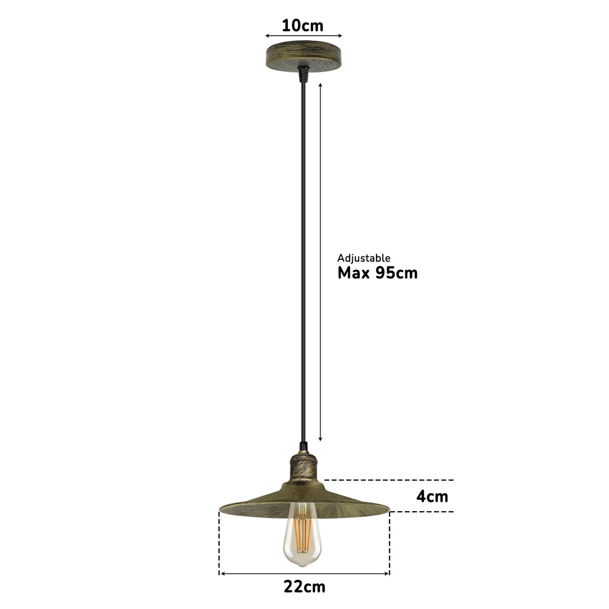 Brushed Brass Ceiling Pendant Light E27 Flat Cone Metal Shade Hanging Light ~4404-4