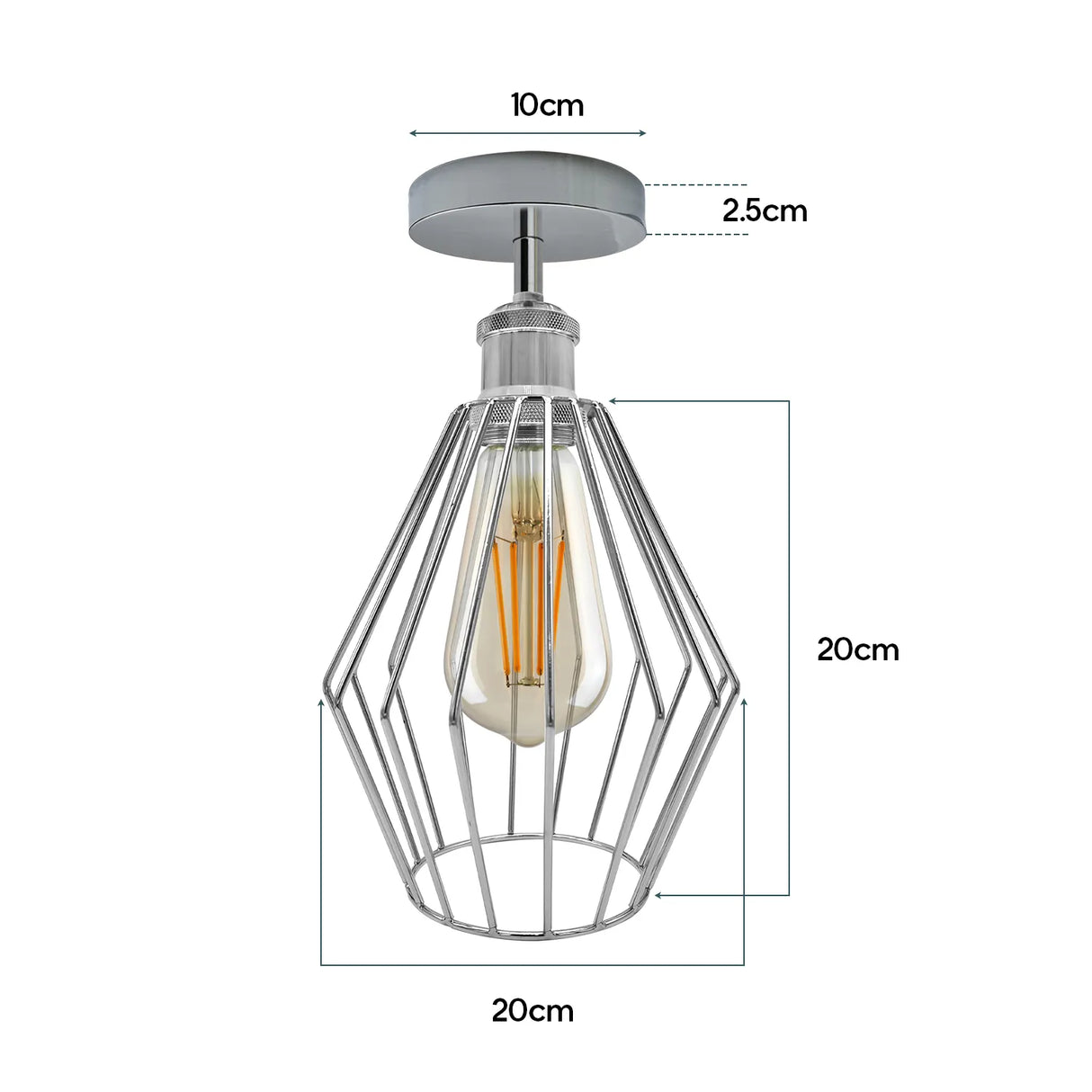 Incandescent Chrome Semi Flush Diamond E27 Screw Ceiling Light ~4184-3