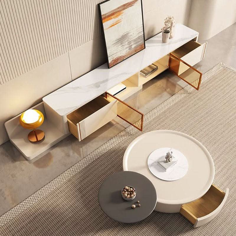 Eudora Modern Nesting Coffee Table Set With TV Stand, White And Grey | Weilai Concept