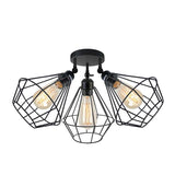 3-way Black Wire Cage Semi-Flush Mount Adjustable Ceiling Light~4988-4