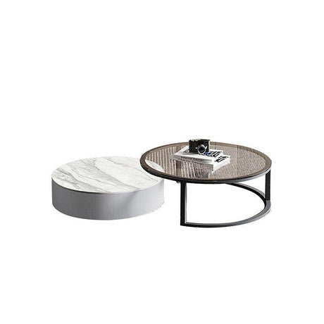 CHI Morden Round Nesting Coffee Table With TV Stand, Black Leg | Weilai Concept