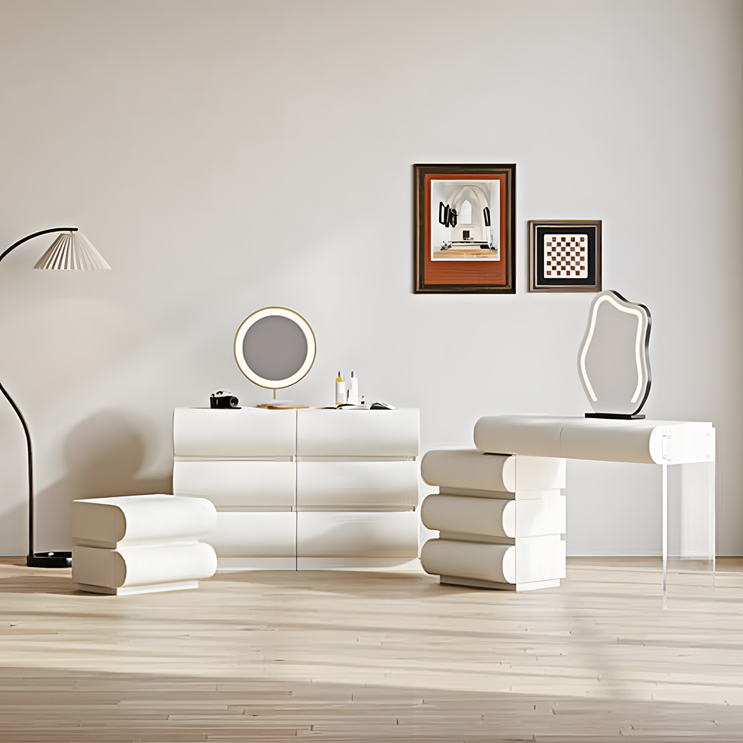 Penelope Dressing Table And Stool, With LED Mirror, Cream