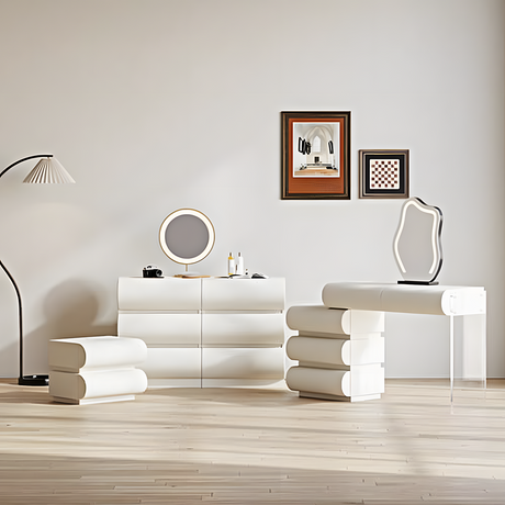 Penelope Dressing Table And Stool, With LED Mirror, Cream