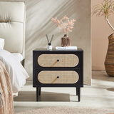 Bancroft Rattan Bedside Table, Black