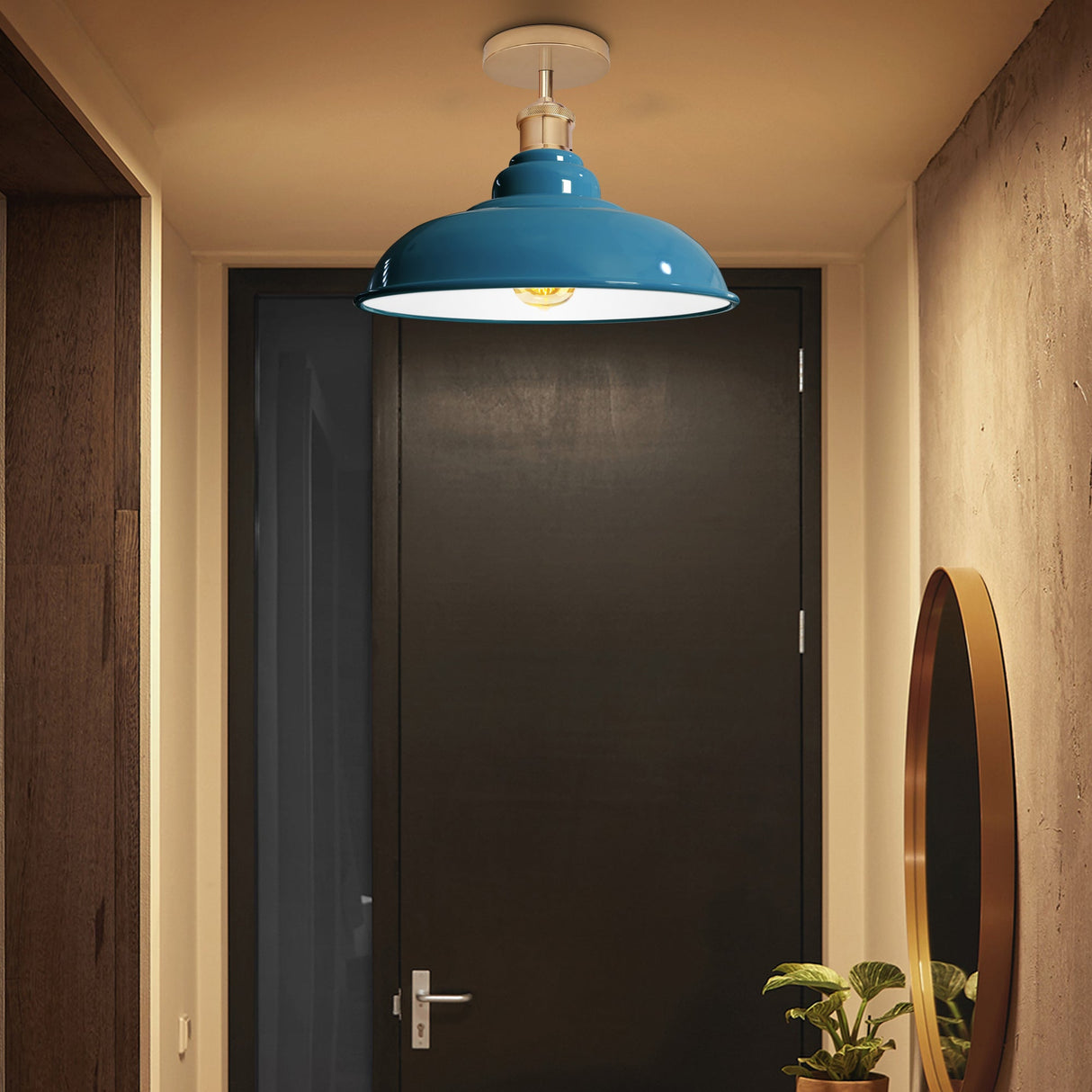 Industrial Vintage Retro Flush Mount Glossy Shade Blue colour Ceiling Light E27UK~3762-0