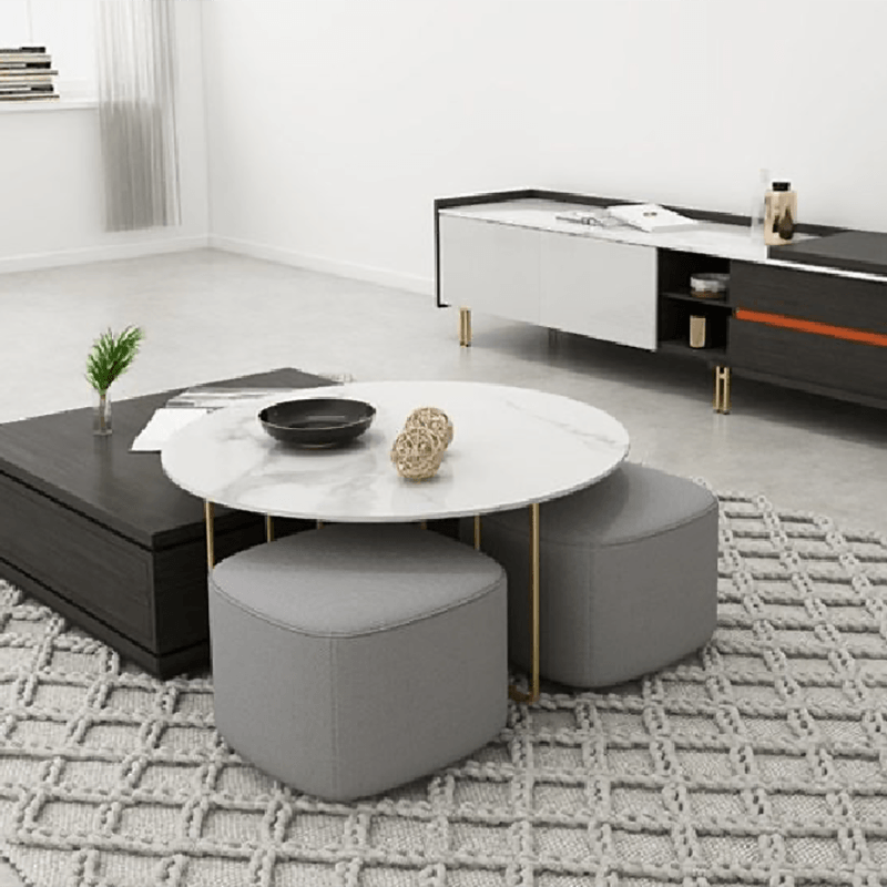 RS2 Nesting Coffee Table Set With Two Stools | Weilai Concept