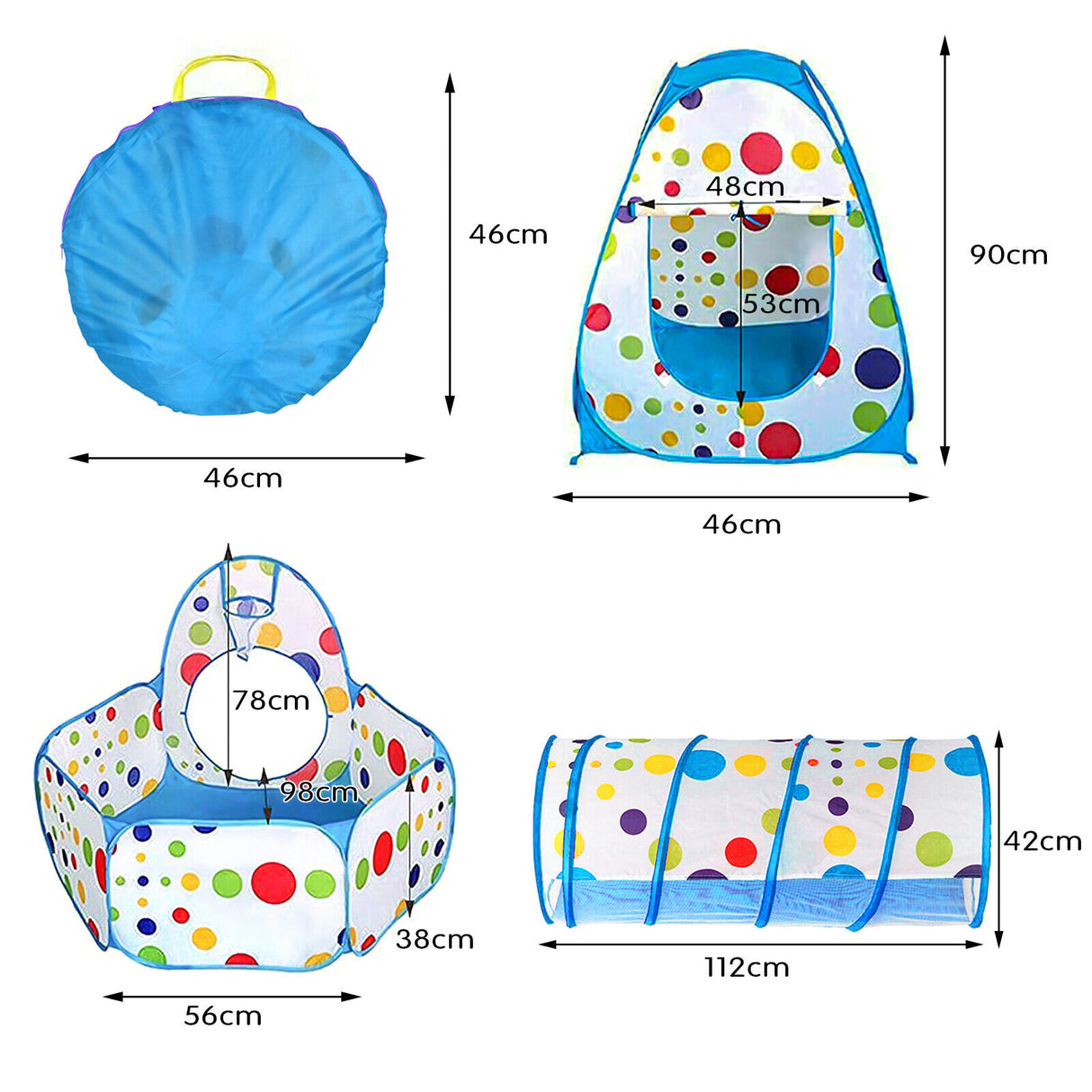 3 in1 Kids Play Tent Baby Tunnel Ocean Ball Pit Toy Playhouse Playhouse for Kids