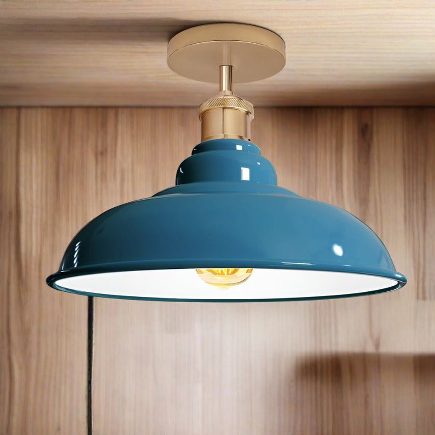 Industrial Vintage Retro Flush Mount Glossy Shade Blue colour Ceiling Light E27UK~3762-1