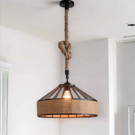 Industrial Hemp Rope Pendant Ceiling Light with FREE BULB~5082-0