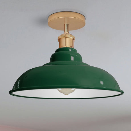 Industrial Vintage Retro Flush Mount Glossy Shade Green colour Ceiling Light E27 UK~3763-2