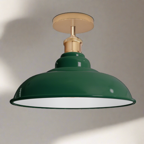 Industrial Vintage Retro Flush Mount Glossy Shade Green colour Ceiling Light E27 UK~3763-3