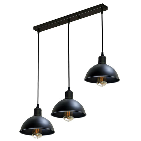 Vintage Industrial 3Head Ceiling Pendant Light Black Hanging Light Metal Dome Shape Shade Indoor Light Fitting~1242-5