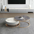 Lvinta Grey Round Nesting Coffee Table With TV Stand, Gold Base | Weilai Concept