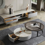 CHI Morden Round Nesting Coffee Table With TV Stand, Black Leg | Weilai Concept