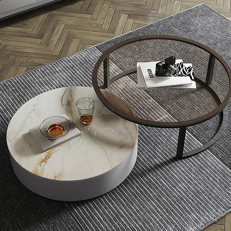 CHI Morden Round Nesting Coffee Table With TV Stand, Black Leg | Weilai Concept