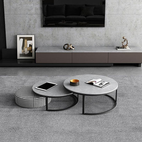 Lvinta Grey Round Nesting Coffee Table With TV Stand, Gold Base | Weilai Concept