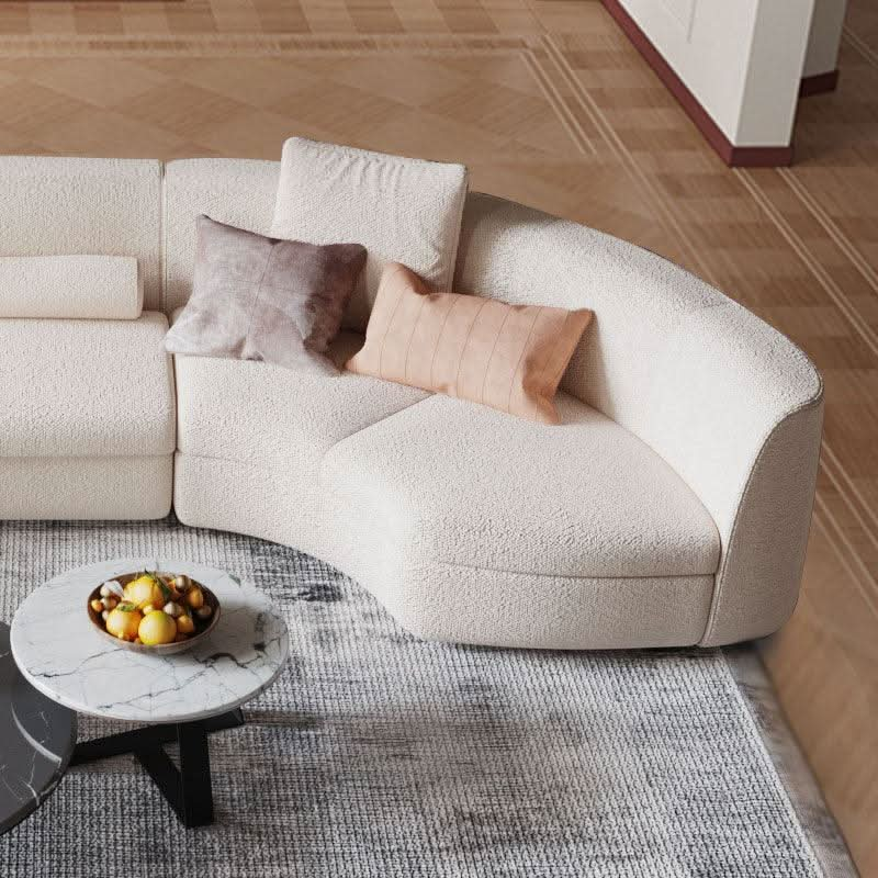 Sibyl Four Seater Curved Sofa, Leathaire, Boucle | Weilai Concept