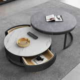 Lvinta Grey Round Nesting Coffee Table With TV Stand, Gold Base | Weilai Concept