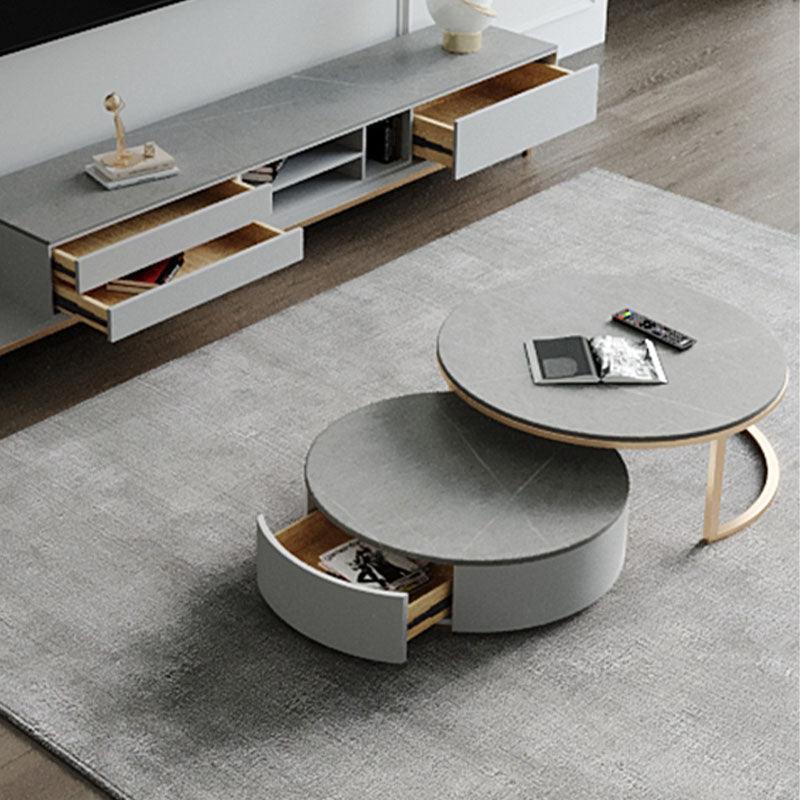 Oval Round Nesting Coffee Table With TV Stand, Gold Leg | Weilai Concept