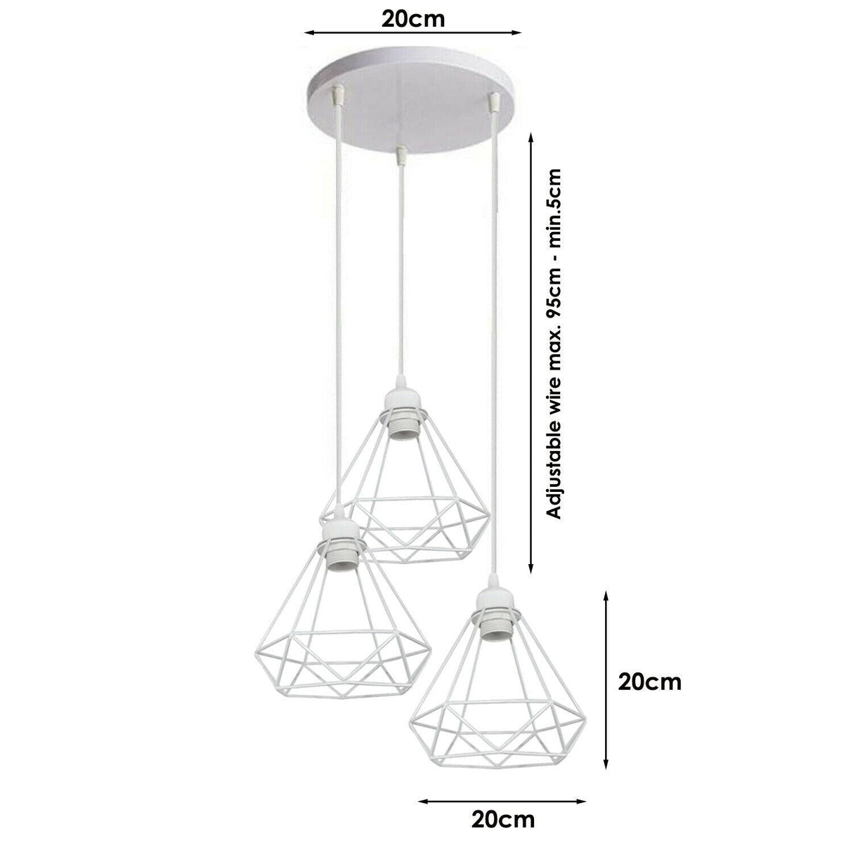 Retro Industrial White Diamond Cage Ceiling Pendant Light Hanging Indoor Lighting ~1182-4