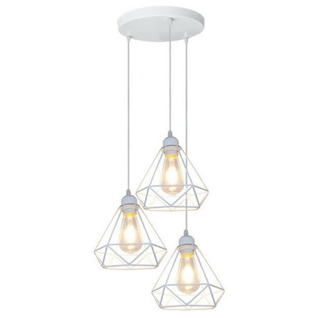 Retro Industrial White Diamond Cage Ceiling Pendant Light Hanging Indoor Lighting ~1182-10