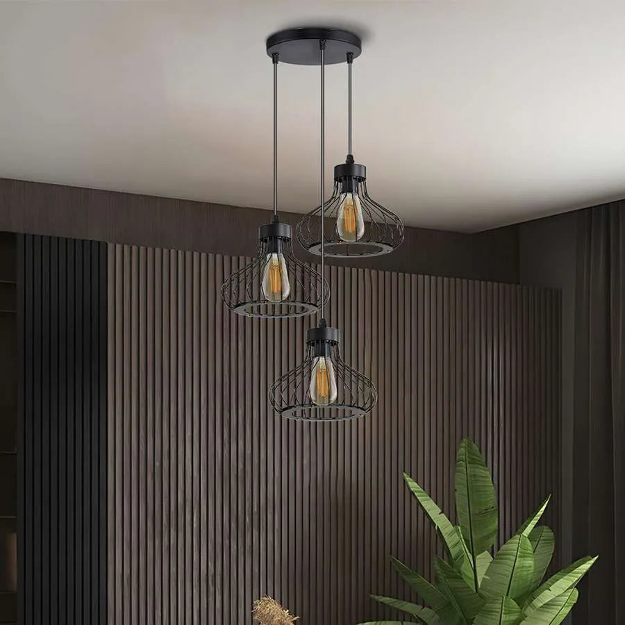 Black Industrial Cage Ceiling Pendant Lighting For Kitchen Island Loft Restaurant ~ 5140-2