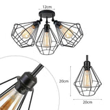 3-way Black Wire Cage Semi-Flush Mount Adjustable Ceiling Light~4988-1