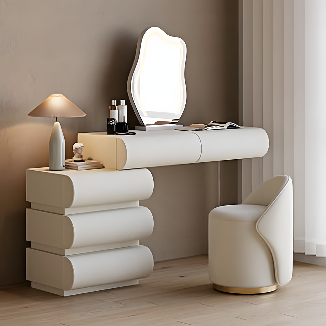 Penelope Dressing Table And Stool, With LED Mirror, Cream