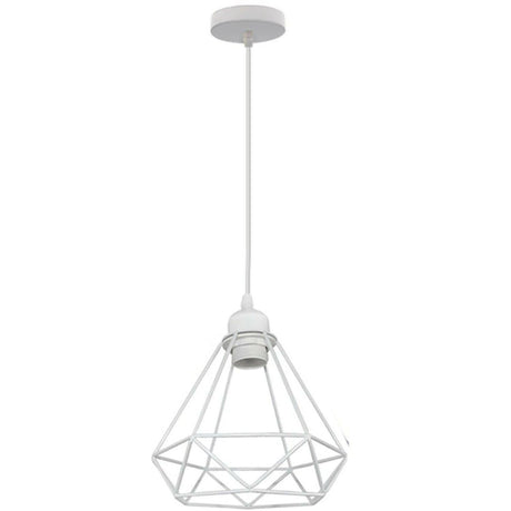 Retro Industrial White Diamond Cage Ceiling Pendant Light Hanging Indoor Lighting ~1182-7