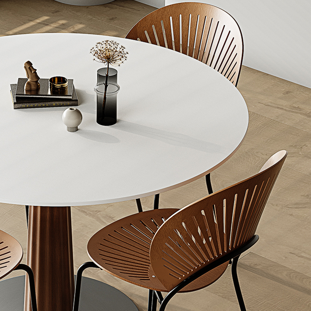 Anderson Small Round Dining Table Set, Sintered Stone & Solid Wood