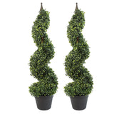 Pair of 90cm (3ft) Tall Artificial Boxwood Tower Trees Topiary Spiral Metal Top-2