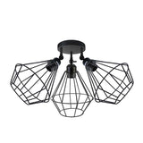 3-way Black Wire Cage Semi-Flush Mount Adjustable Ceiling Light~4988-5