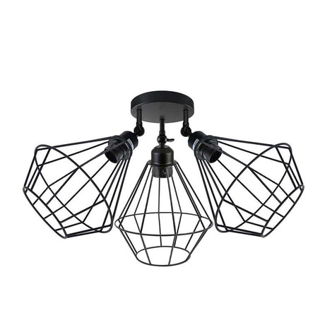 3-way Black Wire Cage Semi-Flush Mount Adjustable Ceiling Light~4988-5