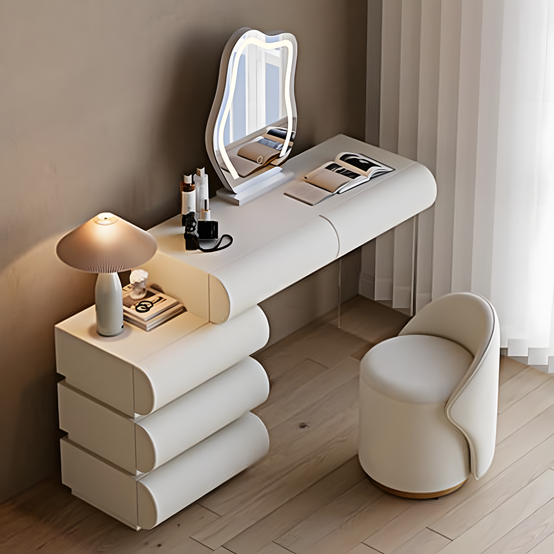 Penelope Dressing Table And Stool, With LED Mirror, Cream